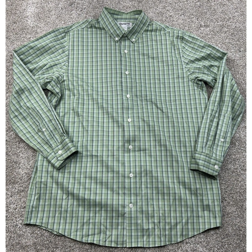 Duluth Trading Shirt Mens Large Tall Plaid Relaxed Fit Green Button Down - Picture 2 of 6